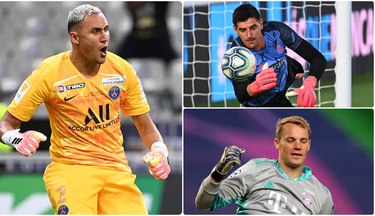 Kiper Paris Saint-Germain, Keylor Navas, menjadi kiper dengan rating performa tertinggi di kompetisi Liga Champions. Kiper berusia 33 tahun ini mampu tampil gemilang dan membawa PSG hingga ke final Liga Champions. Berikut 5 kiper terbaik di Liga Champions 2019/2020. (kolase foto AFP)