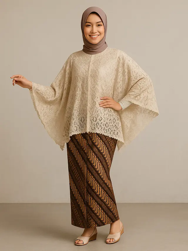 Model Kebaya Brokat Lengan Kelelawar Kombinasi Batik 2025 yang Elegan/Ilustrasi AI