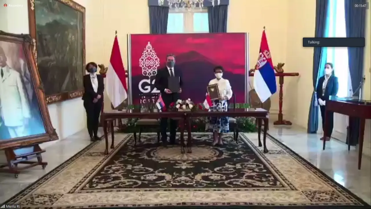 Pertemuan antara Menlu RI Retno Marsudi dengan Menlu Serbia Nicola Selakovic pada Senin (23/5/2022).