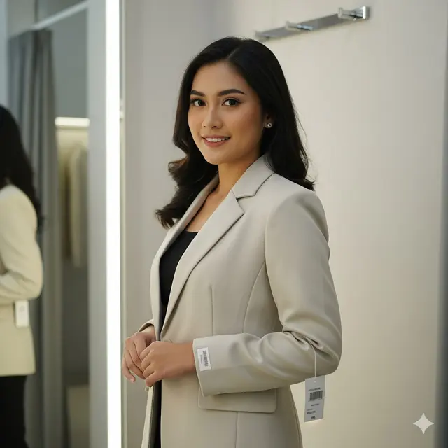 Blazer Warna Terang (Khaki/Off-White)