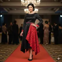 Dress Batik Midi Lengan Panjang Kombinasi Brokat 2025. Foto: Gemini