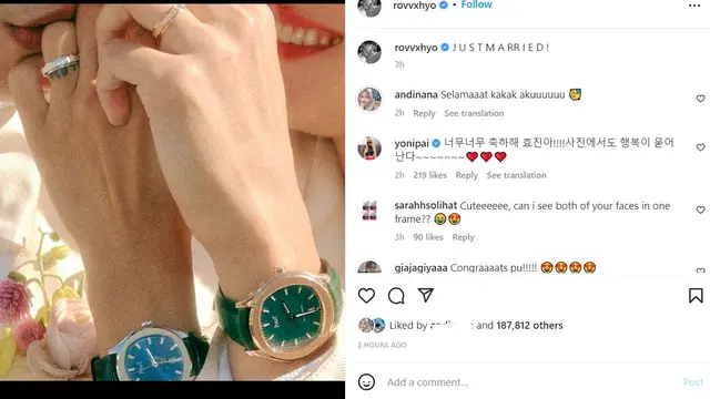 Unggahan Gong Hyo Jin soal pernikahannya dengan Kevin Oh. (Foto: Instagram/ rovvxhyo)