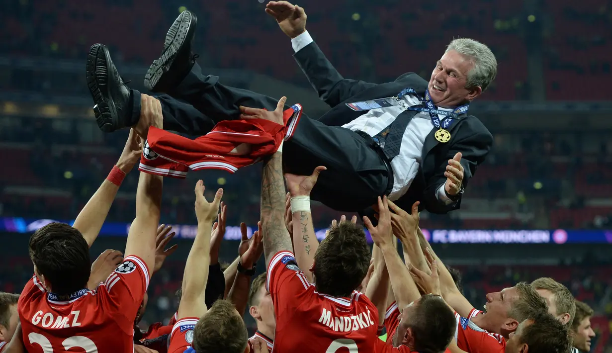 Jupp Heynckes yang pernah melatih Real Madrid dan Bayern Munchen menempati posisi teratas daftar pelatih dengan rasio kemenangan tertinggi di Liga Champions dengan meraih 41 kemenangan dari 59 pertandingan atau 69,5 persen. (AFP/Patrik Stollarz)