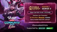Vidio Community Cup Ladies - Mobile Legends Series 3, Rabu (7/7/2021) dapat disaksikan melalui platform Vidio, laman Bola.com, dan Bola.net. (Dok. Vidio)