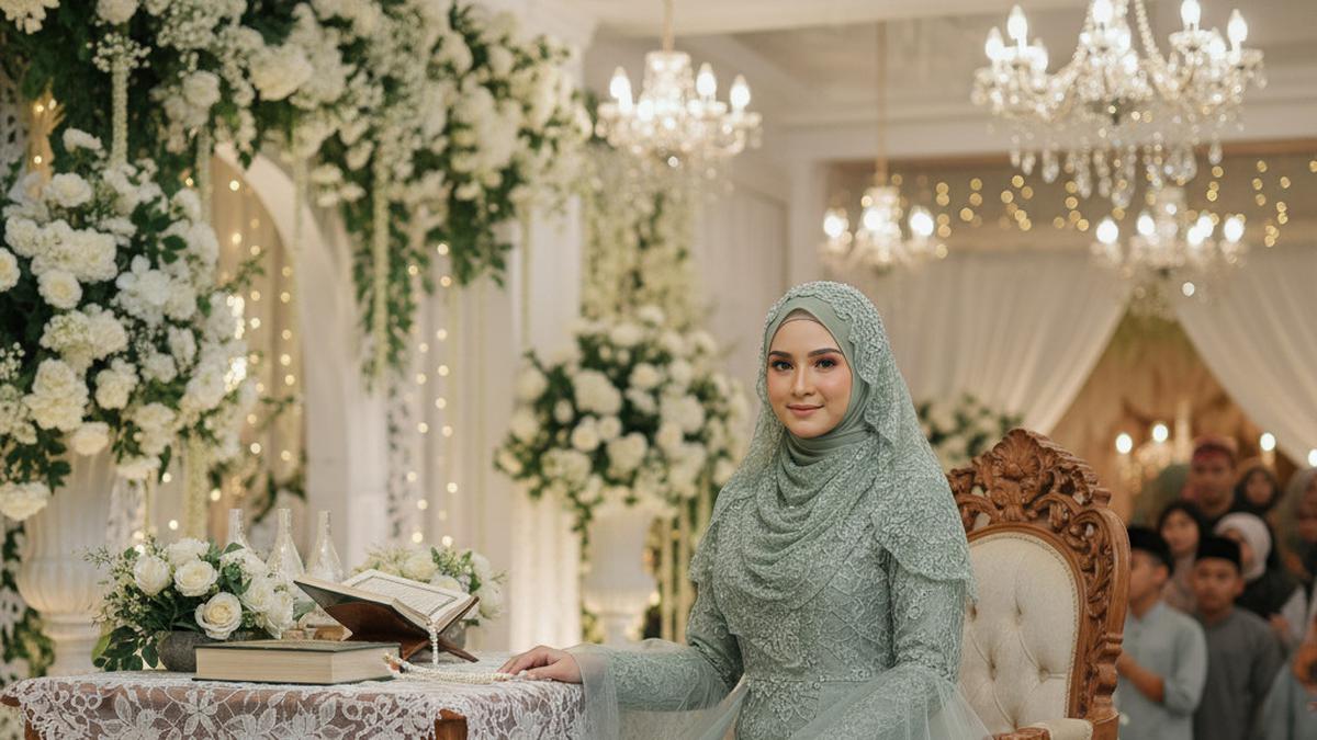 8 Model Gamis Warna Sage Green dengan Detail Brokat Floral untuk Akad Nikah yang Anggun