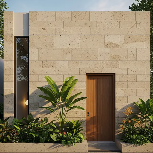 Model Rumah Minimalis Batu Alam Tampak Depan (Image by Gemini AI)