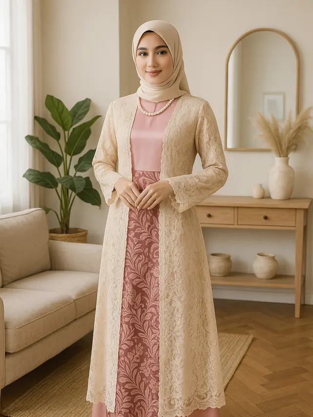 7 Model Dress Batik Kombinasi Dusty Pink dan Brokat Cream, Elegan dan Anggun untuk Acara Resmi