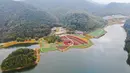 Foto dari udara menunjukkan objek wisata lautan bunga di Taman Hutan Nasional Shimen, Guangzhou, Provinsi Guangdong, China, 26 Desember 2020. (Xinhua/Deng Hua)