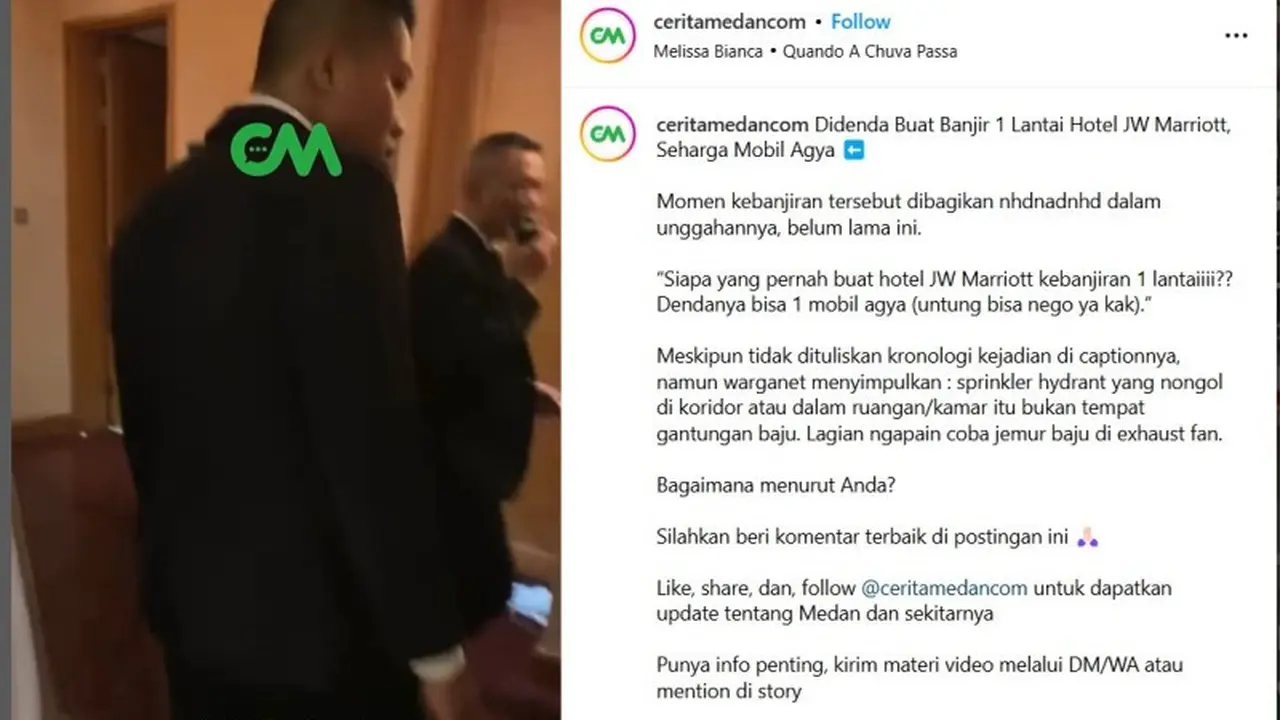 Tamu Hotel Mewah di Medan Disebut Bikin Banjir Satu Lantai, Didenda Ratisan Juta Rupiah.  foto: (dok.Instagram @ceritamedancom/https://www.instagram.com/p/DF2tdp0J2SF/Henry)