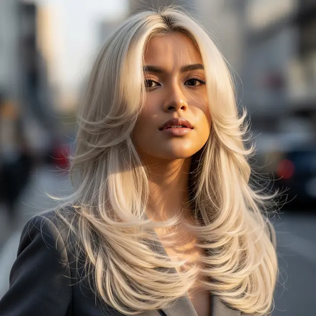 Model Rambut Layer Panjang Cat Pirang