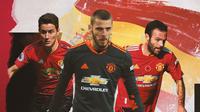 David De Gea, Juan Mata dan Ander Herrera. (Bola.com/Dody Iryawan)