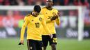 Ekspresi pemain timnas Belgia, Eden Hazard usai Belgia dikalahkan tuan rumah Swiss pada laga Nations League yang berlangsung di stadion Swissporarena, Senin (19/11). Timnas Belgia kalah 2-5. (AFP/Fabrice Coffrini)