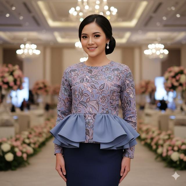 Blouse Batik Wanita Model Peplum Kombinasi Kain Polos untuk Kondangan