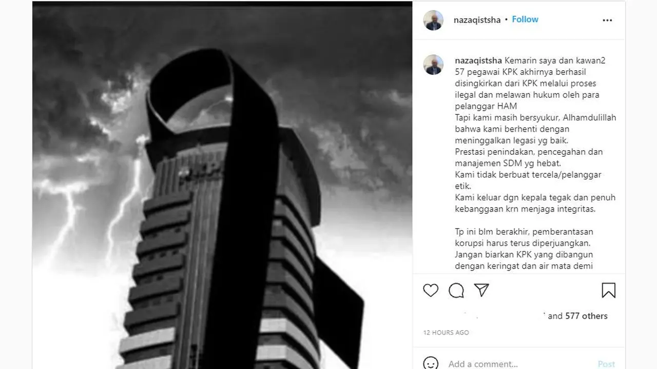 Unggahan Novel Baswedan soal pemecatannya dan 57 orang lainnya dari KPK