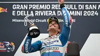 Marc Marquez finis pertama pada balapan MotoGP San Marino 2024 hari Minggu (09/09/2024). (Gabriel BOUYS / AFP)