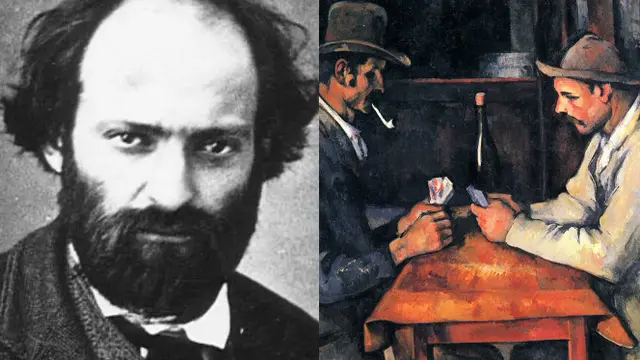 Paul Cézanne (kiri) dan Lukisan The Card Players (kanan)