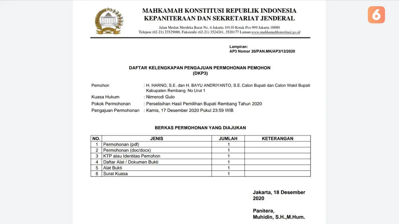 Daftar Kelengkapan Pengajuan Permohonan Pemohon (DKP3) (Liputan6.com/Ahmad Adirin)