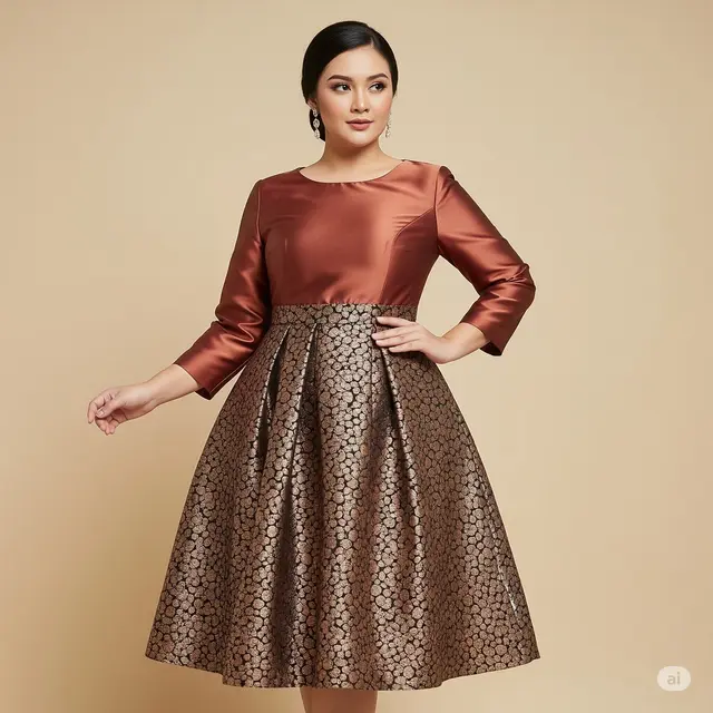 Contoh Model Baju Brokat Kombinasi Satin untuk Orang Gemuk. Foto: Gemini