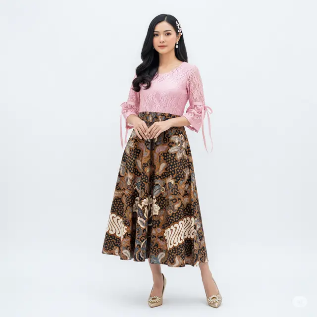 9 Model Baju Pesta Batik Kombinasi Brokat yang Mewah dan Elegan