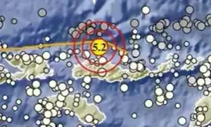 Gempa Magnitudo 5,2 mengguncang wilayah Ruteng, Manggarai, NTT, Minggu pagi (16/8/2026). (Liputan6.com/ Dok BMKG)