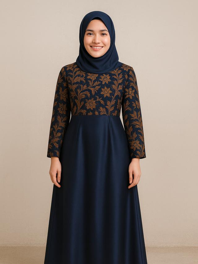 10 Model Dress Batik Kombinasi Kain Polos Warna Biru dan Hitam Modern ...