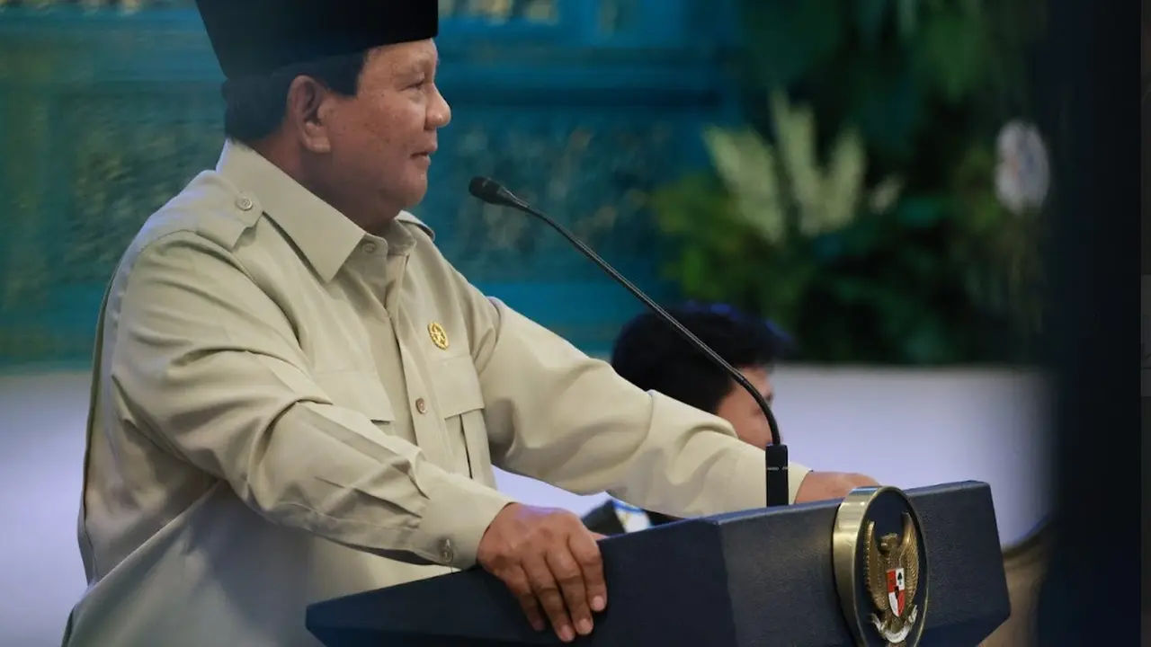 Presiden Prabowo Subianto dalam acara pemberian penghargaan atlet Sea Games ke-33 Thailand Tahun 2025 di Istana Negara Jakarta, Kamis (8/1/2026).