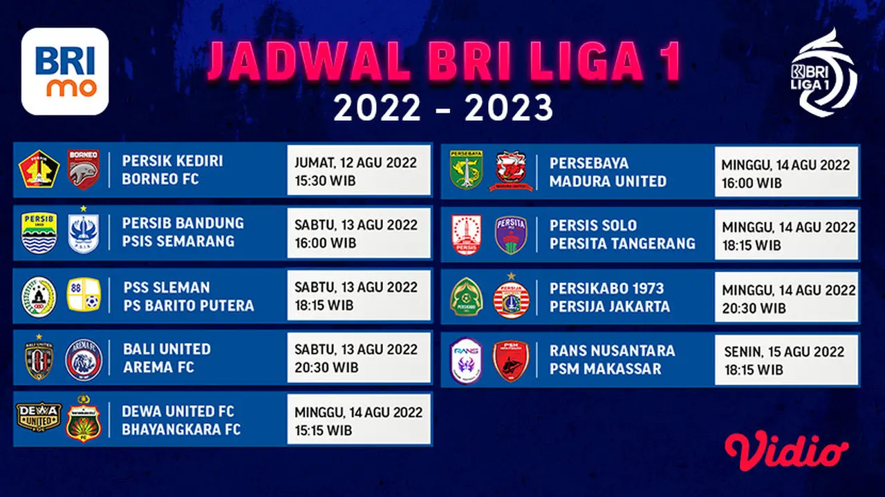 Jadwal Lengkap dan Link Live Streaming BRI Liga 1 Minggu Keempat di Vidio