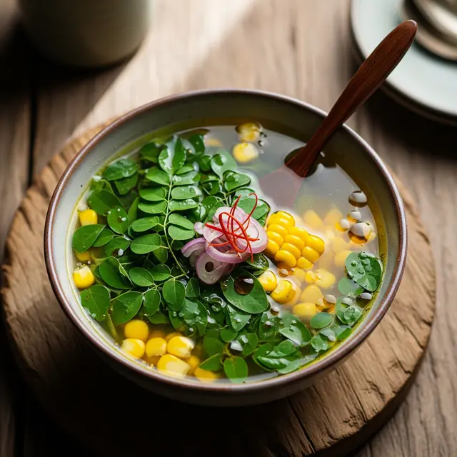 Resep Sup Bening Daun Kelor dengan Jagung (Image by Gemini AI)