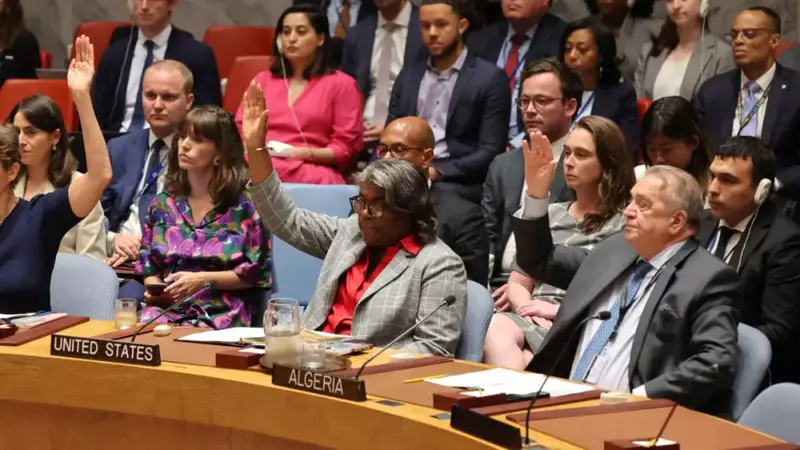 Perwakilan Amerika Serikat untuk PBB, Duta Besar Linda Thomas-Greenfield memberikan suara pada resolusi yang mendukung proposal yang digariskan oleh Presiden AS Joe Biden yang menyerukan gencatan senjata antara Israel dan Hamas di Jalur Gaza. (AFP)