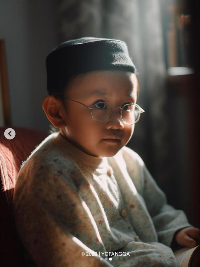Foto presiden BJ Habibie versi anak-anak hasil gubahan teknologi artificial intelligence tampak menggemaskan. (Foto: Instagram @yofangga)