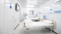 Foto pada 8 Februari 2020, sebuah bangsal di Rumah Sakit Leishenshan (Gunung Dewa Petir) di Distrik Jiangxia, Wuhan, Provinsi Hubei, China. Rumah Sakit Leishenshan, rumah sakit darurat lainnya di Wuhan, menggunakan desain modular berdasarkan tata letak rumah sakit lapangan. (Xinhua/Xiao Yijiu)