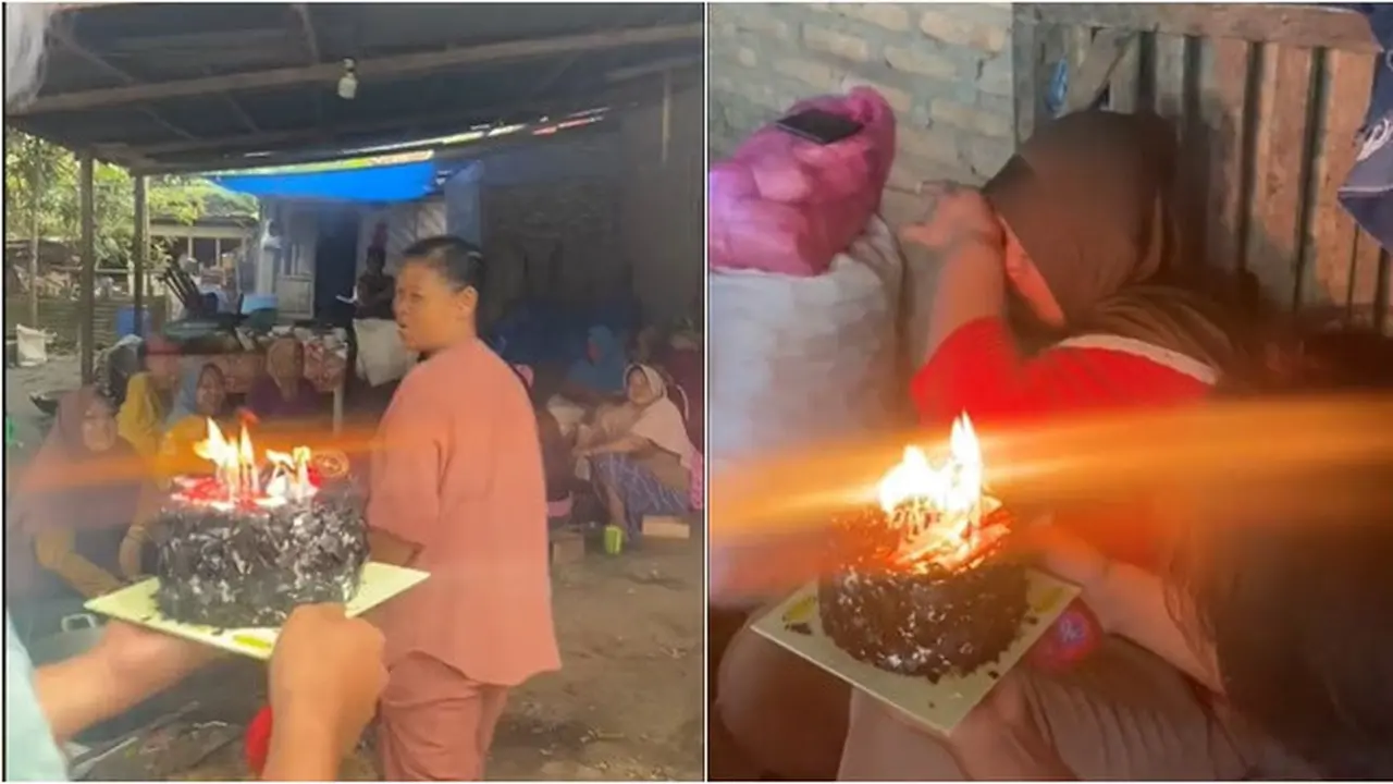 Momen Pemuda Beri Ibunya Kue Ultah di Depan Emak-Emak Lain, Bikin Nangis Haru