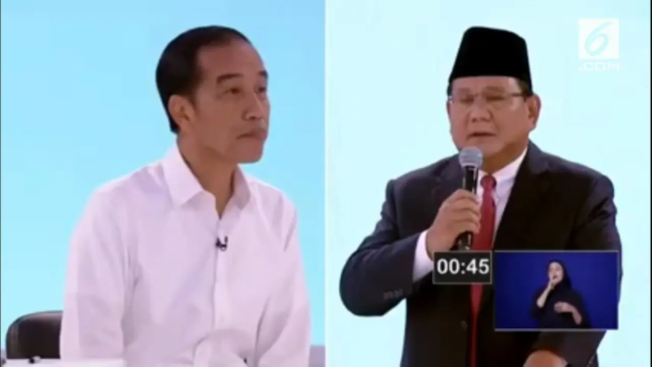 Jokowi dan Prabowo Subianto dalam debat kedua capres 2019.