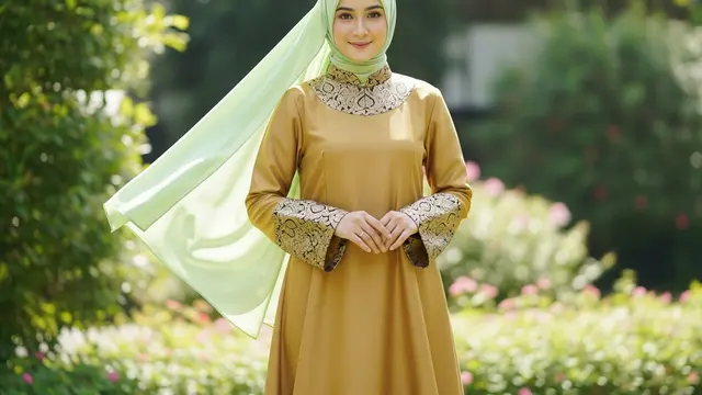 Gamis Syar'i dengan Aksen Brokat