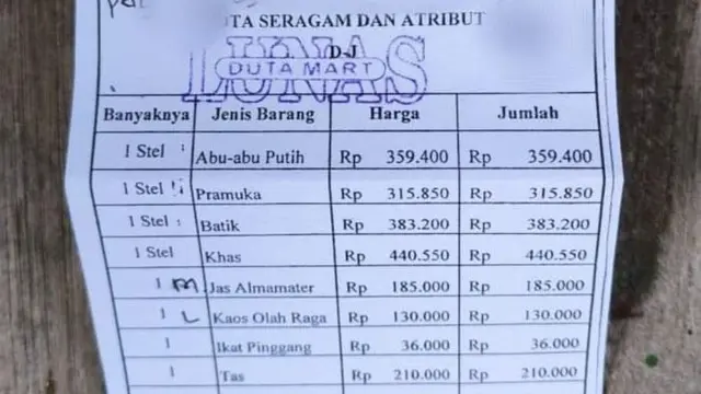 Daftar Harga Seragam