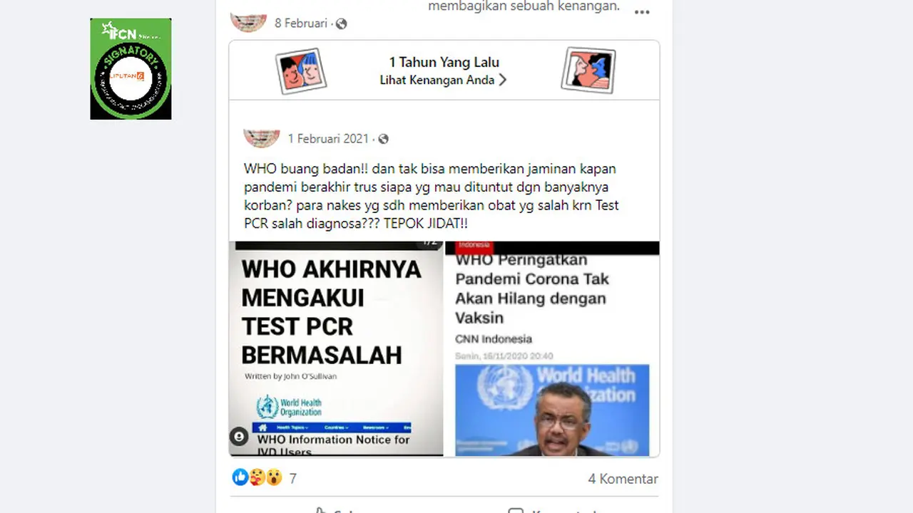 Cek Fakta Liputan6.com menelusuri klaim WHO akhirnya mengakui test PCR bermasalah