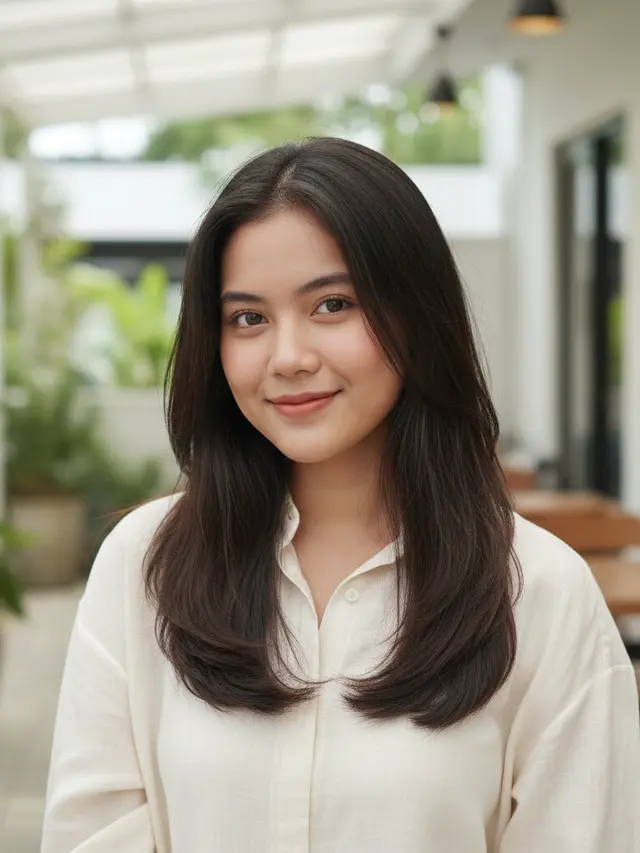 Model Rambut Wanita Panjang Lurus untuk Wajah Bulat (Foto: Gemini AI)