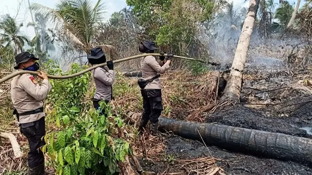 Proses pemadaman kebakaran lahan di Kabupaten Indragiri Hilir.