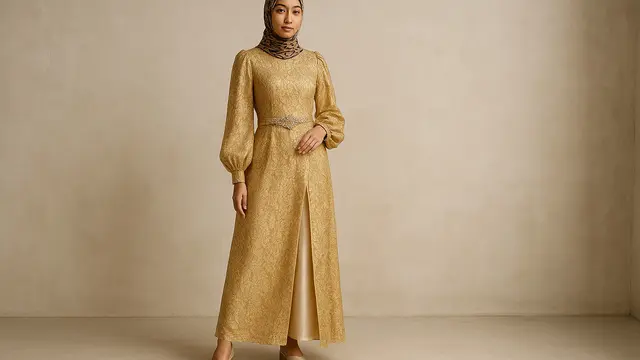 Rekomendasi Gamis Brokat Belah Samping yang Sedang Tren di 2025/Ilustrasi gambar oleh AI