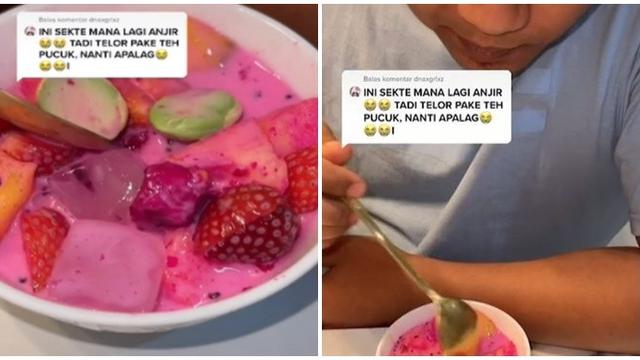 Aksi Pria Makan Sop Buah Dicampur Petai Ini Bikin Geleng Kepala