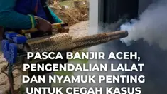 Pasca banjir di Aceh, warga menghadapi ancaman peningkatan penyakit yang ditularkan oleh lalat dan nyamuk seperti diare dan demam berdarah dengue (DBD) jika tidak dilakukan pengendalian yang tepat. Upaya pencegahan dilakukan melalui penyemprotan insektisida di tumpukan sampah untuk membunuh lalat...