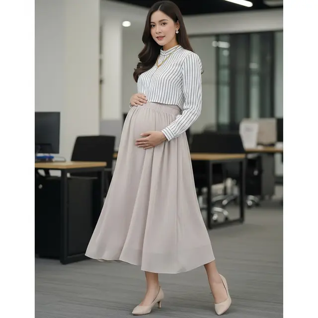 Outfit Ibu Hamil Kece untuk Kerja. Foto: Gemini