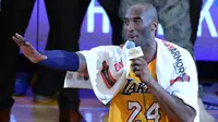 Bintang Los Angeles Lakers, Kobe Bryant, menyudahi 20 tahun kariernya di ajang NBA dengan mencetak 60 kontra Utah Jazz, Kamis (14/4/2016)
