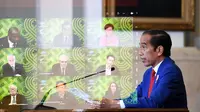 Presiden Jokowi saat menghadiri Konferensi Tingkat Tinggi (KTT) Informal Kerja Sama Ekonomi Asia Pasifik (APEC) yang digelar secara virtual Jumat, 16 Juli 2021. (Ist)