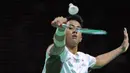 Tanpa ampun, Alwi Farhan menyudahi perlawanan Panitchaphon Teeraratsakul di set pertama dengan skor 15-5. Tampak dalam foto, pebulu tangkis tunggal putra Indonesia, Alwi Farhan saat bertanding melawan wakil Thailand, Panitchaphon Teeraratsakul, pada laga final Indonesia Masters 2026 di Istora Gelora Bung Karno, Senayan, Jakarta, Minggu (25/1/2026). (Bola.com/Bagaskara Lazuardi)