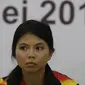 Pebulutangkis ganda putri Indonesia, Greysia Polii, saat perayaan ulang tahun PBSI dan pelepasan tim Piala Sudirman di Kantor PBSI Cipayung, Jakarta, Sabtu (6/5/2017). (Bola.com/Vitalis Yogi Trisna)