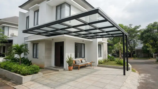 Inspirasi Kanopi Teras Rumah Minimalis Kombinasi Besi dan Kaca