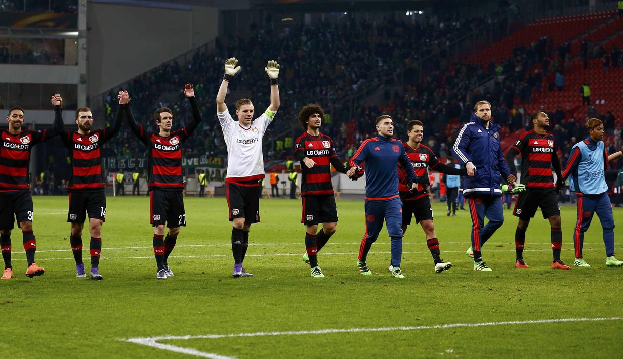 Bayer Leverkusen lolos ke babak 16 besar liga Europa setalah menaklukan Sporting CP dengan agregat gol 4-1. (REUTERS/Wolfgang Rattay)