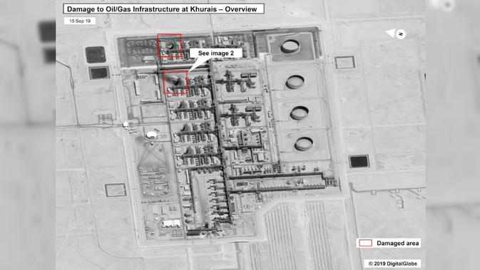 Foto satelit fasilitas minyak Aramco Arab Saudi di Khurais. (sumber: US Government / Digital Globe / AP PHOTO)