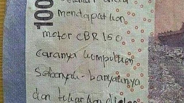 Potret Pesan Unik di Uang Kertas, Bikin Ketawa Ngakak. (Sumber: newdramaojol.id)